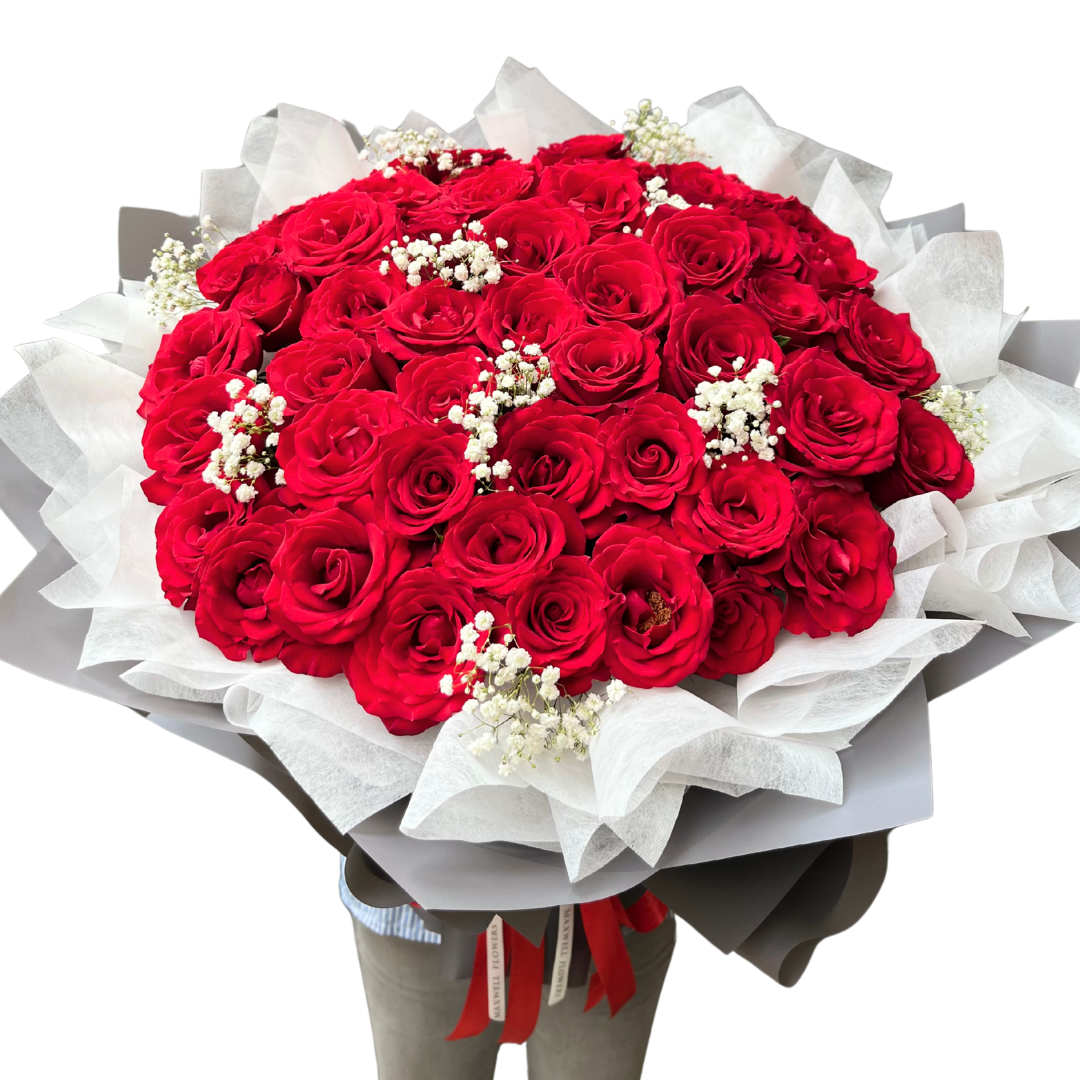 50 red fresh roses bouquet