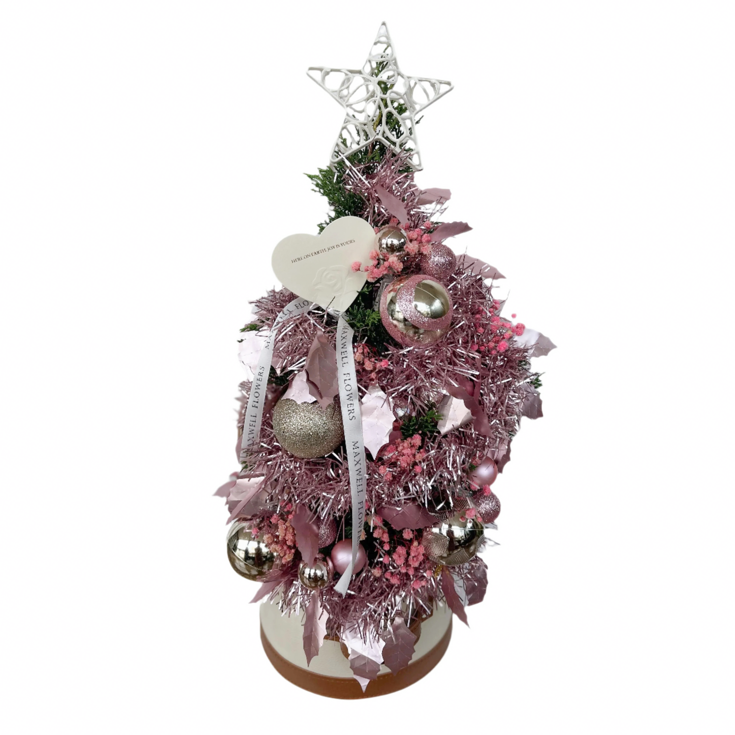 Rose Gold Real Christmas Tree in Leather Box