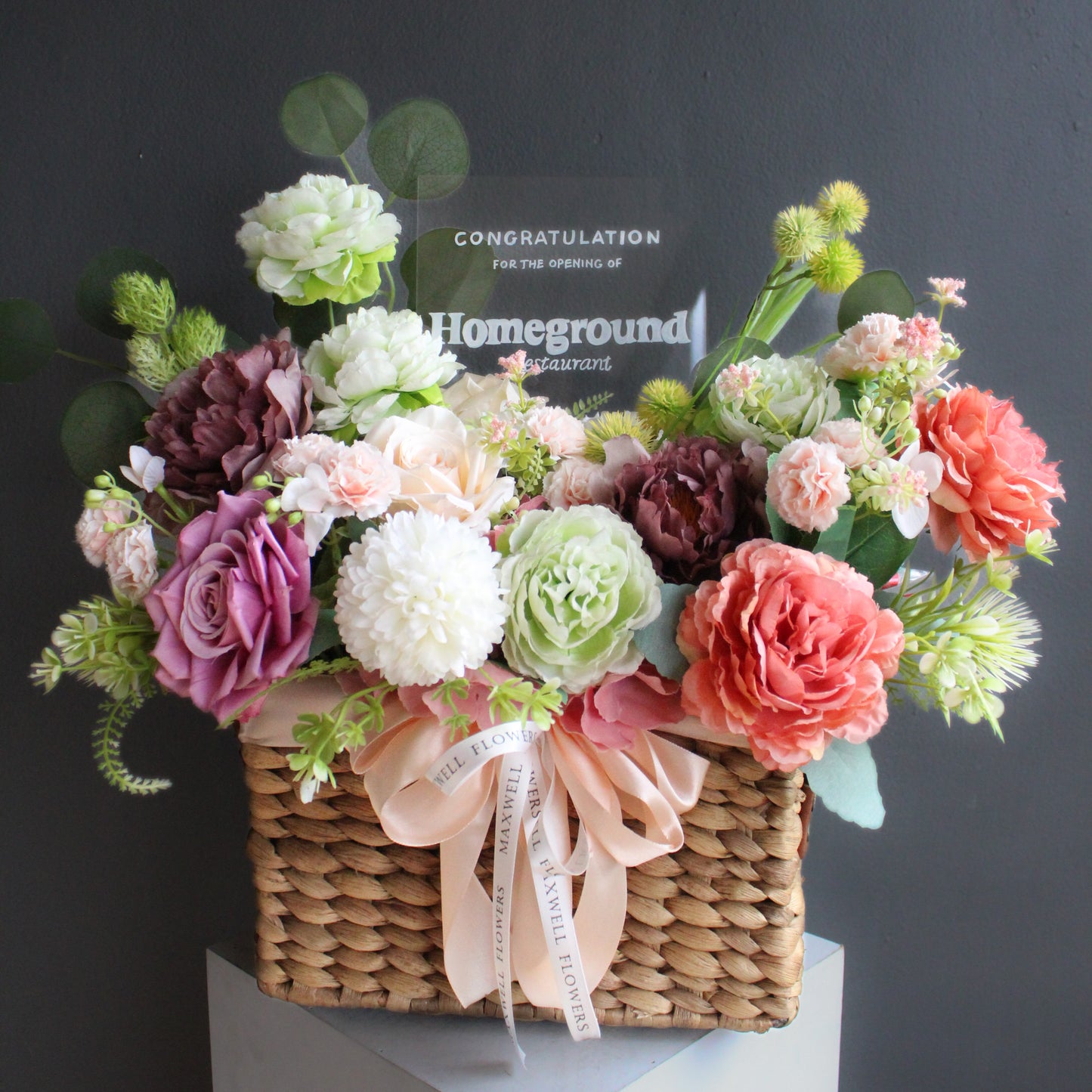 Charming Floral Basket Arrangement with Acrylic Message