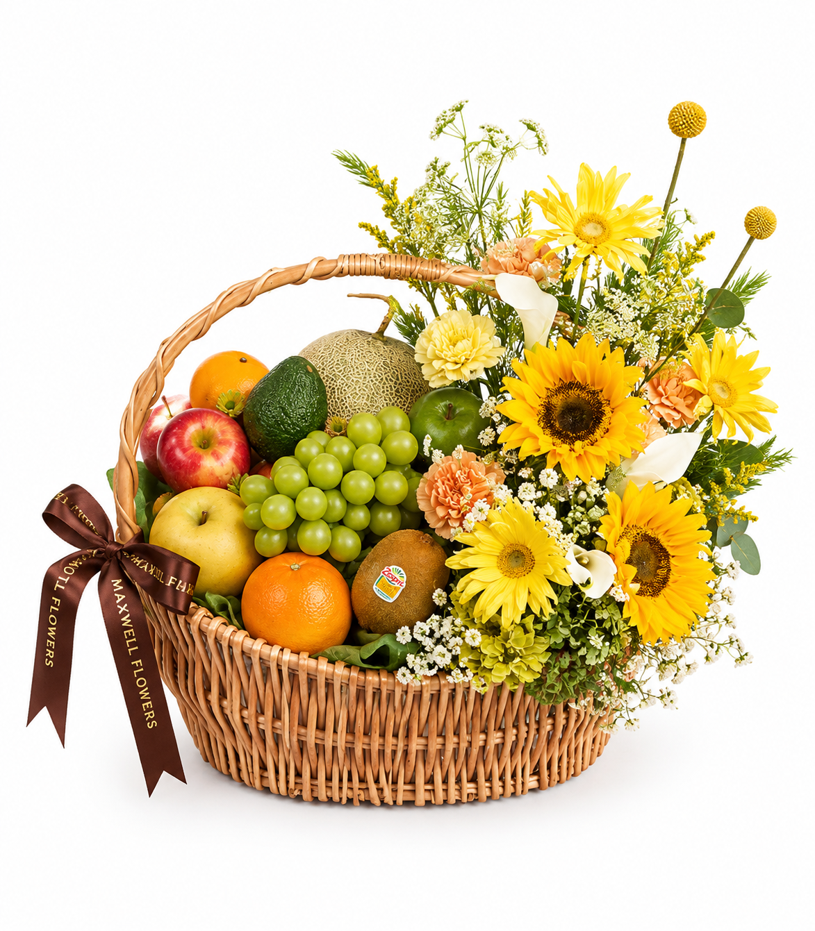 Soleil Bloom Basket - Fresh Flowers and fruits