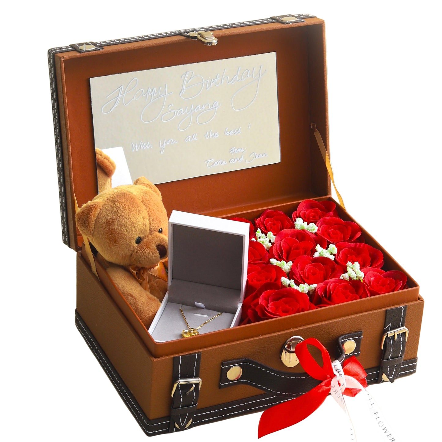 TREASURE BOX 12 ROSES + 100 LOVE LANGUAGES NECKLACE