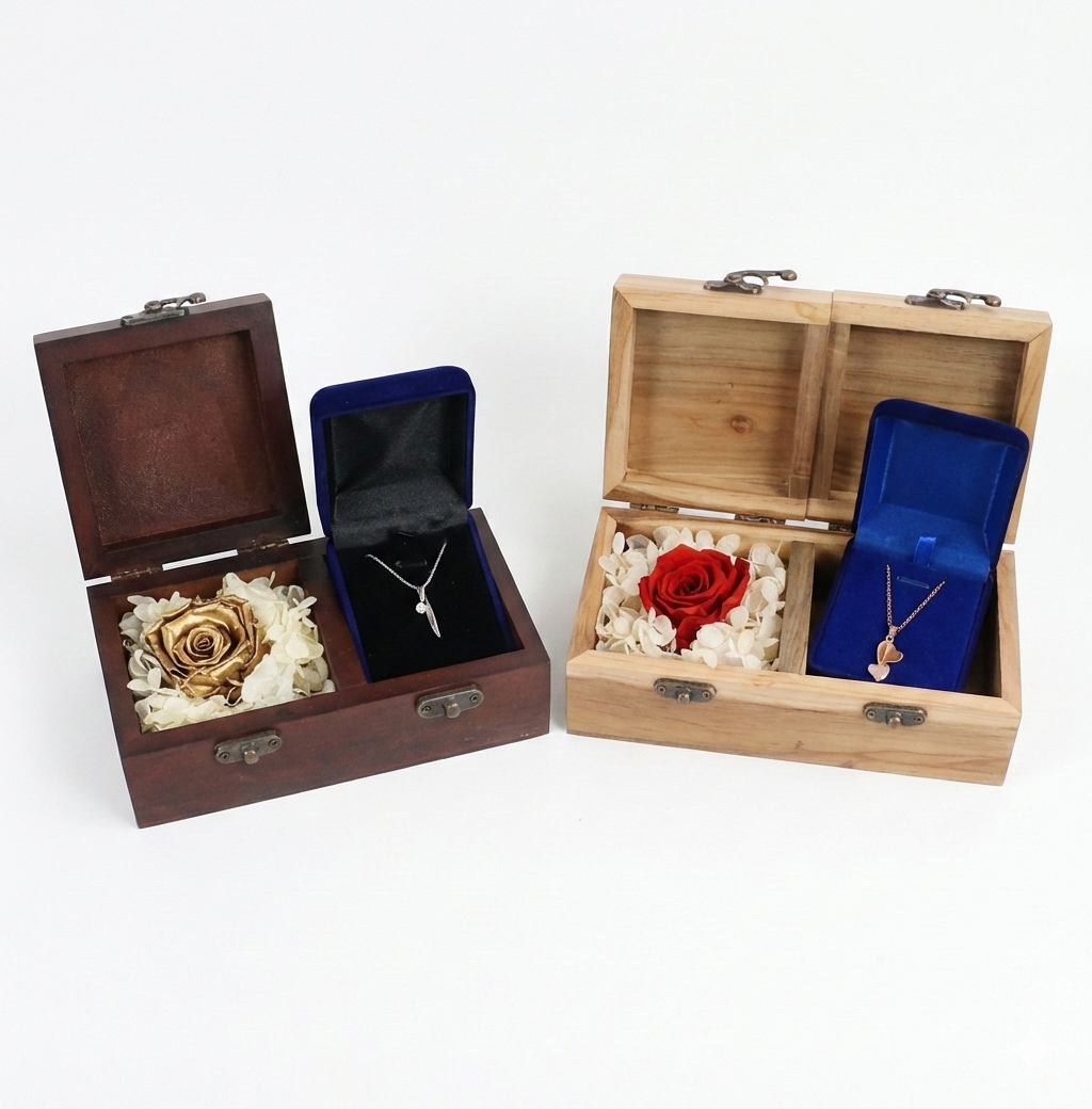 Marigold eternal flower with wood box