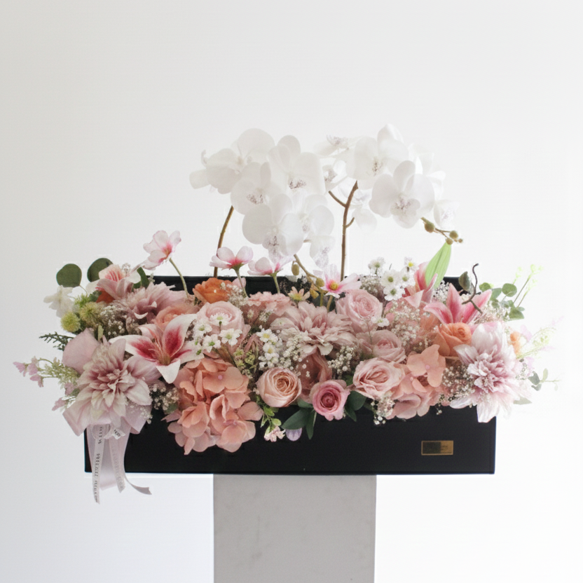 Emma Jumbo Box with orchid faux arrangement