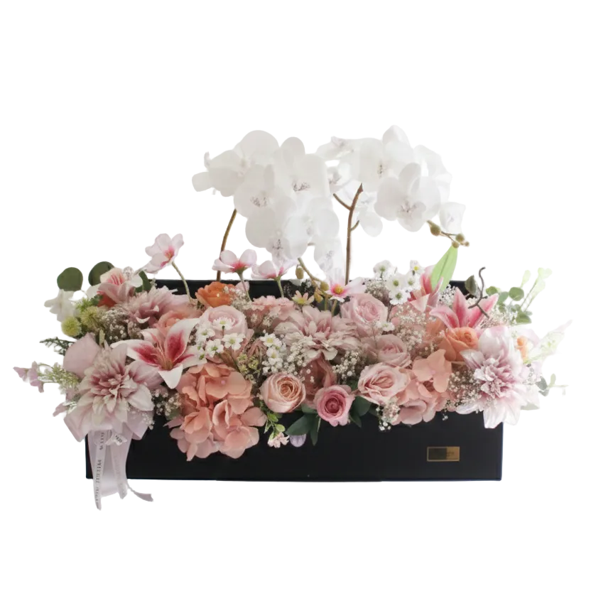 Emma Jumbo Box with orchid faux arrangement
