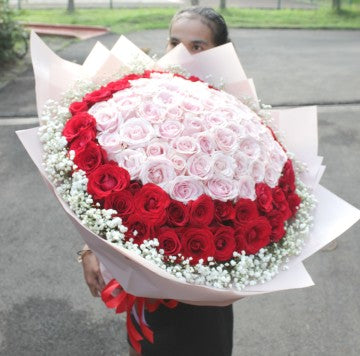 100 ROSES BOUQUET RED AND PINK