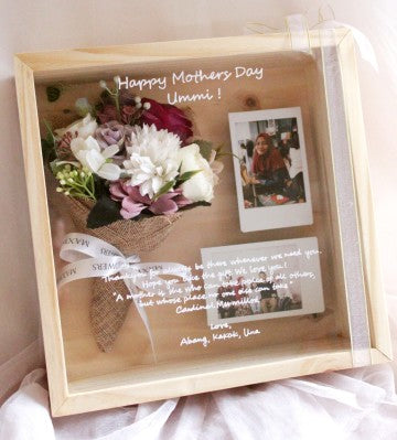 3D FRAME BOUQUET WOOD BOX - ARTIFICIAL PINK BOUQUET - JATI BELANDA