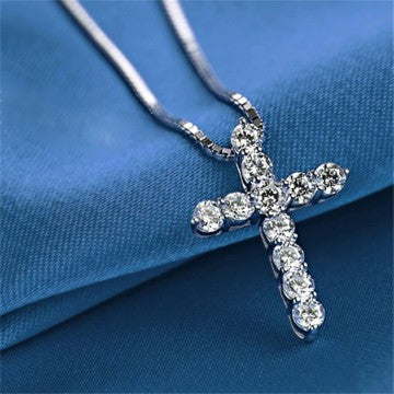 CROSS NECKLACE - 11pcs Lab Diamond Cross Pendant Necklace 925 Sterling Silver