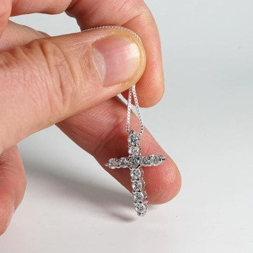 CROSS NECKLACE - 11pcs Lab Diamond Cross Pendant Necklace 925 Sterling Silver