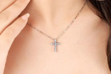 CROSS NECKLACE - 11pcs Lab Diamond Cross Pendant Necklace 925 Sterling Silver