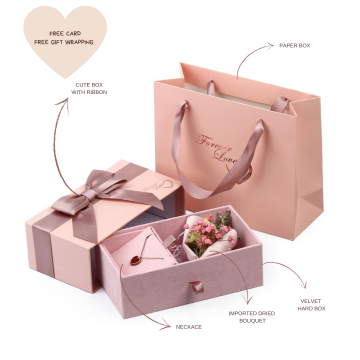 HADIAH UNIK 100 LOVE BOX - INCLUDE NECKLACE DRIED FLOWERS