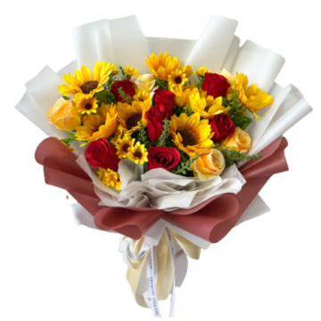 SUN FLOWERS MIX ROSES BOUQUET