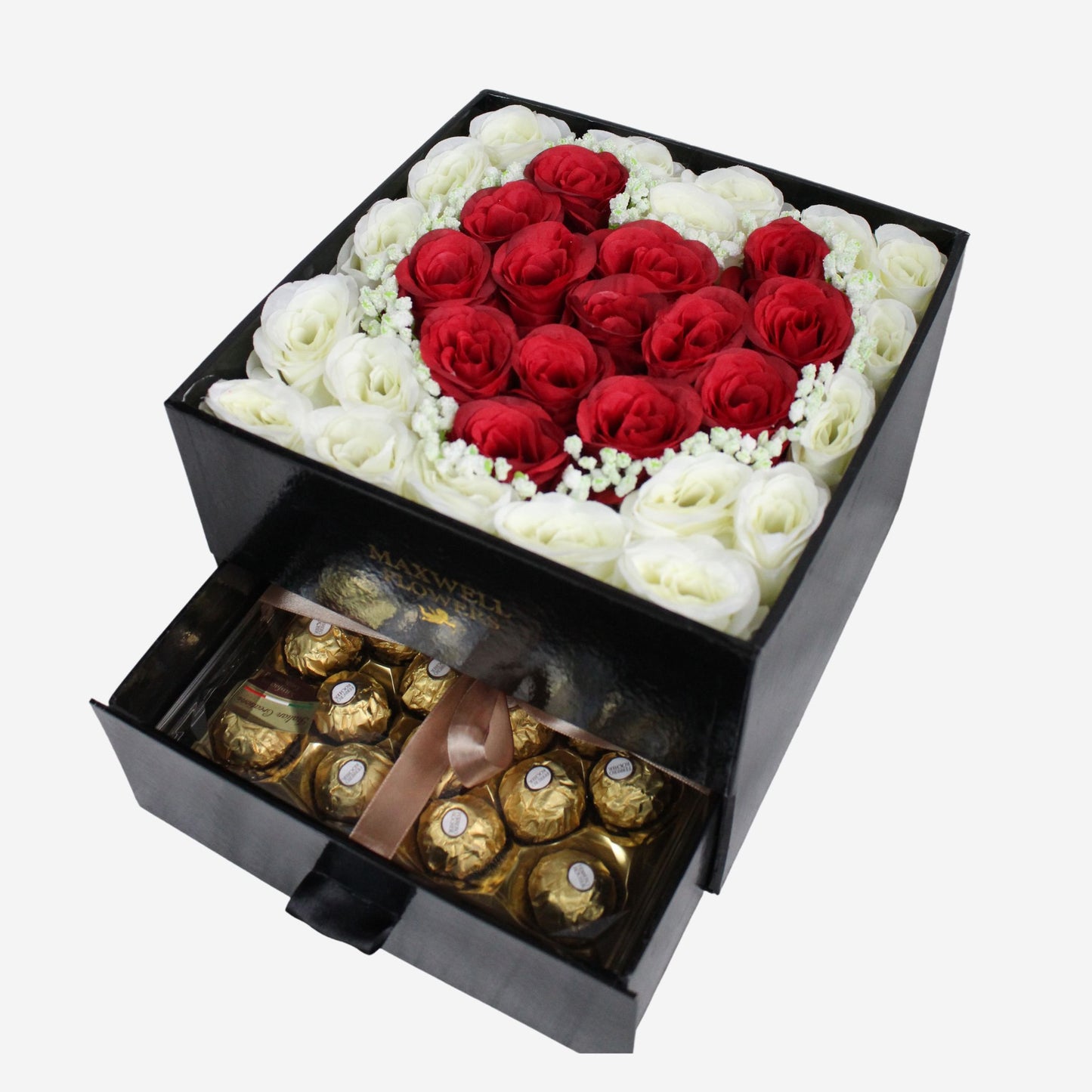 BLOOM BOX + FERRERO BOX, BENTUK LOVE / BLACK BOX Birthday Anniv Valentine
