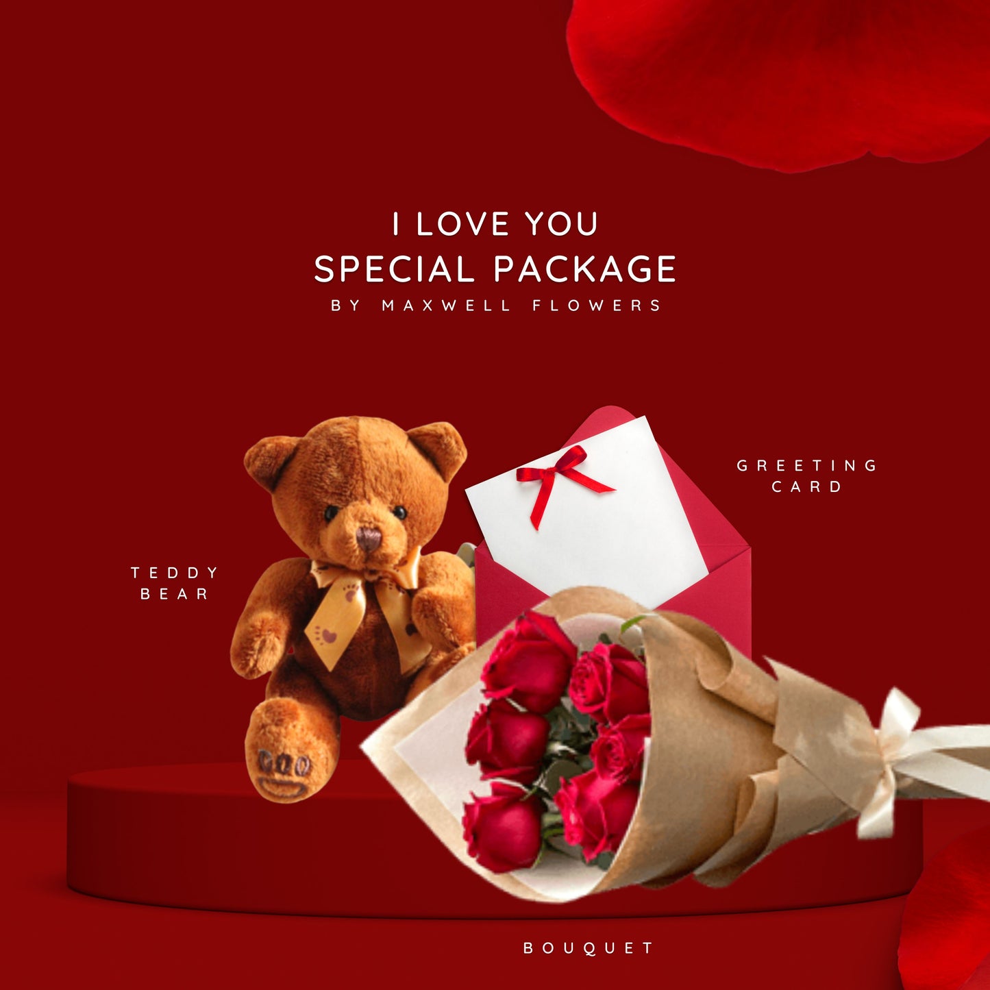Bunga red roses (6 roses) with teddy bear