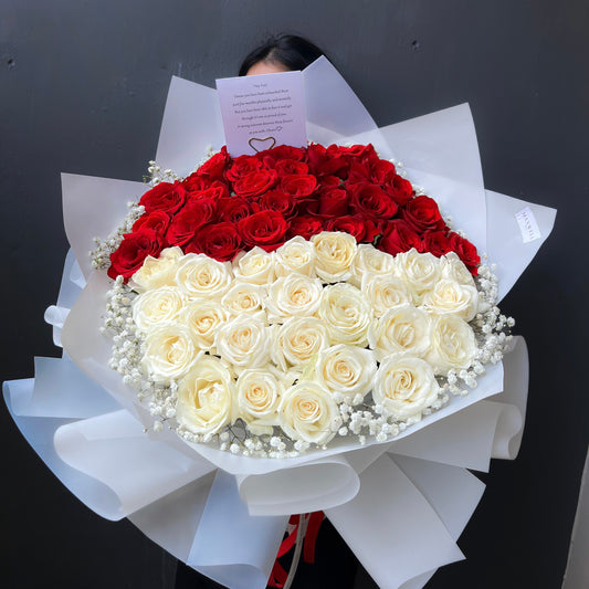 (Valentine's Day) Fresh Flowers 100 Red and white roses - The Perfect Harmony of Love