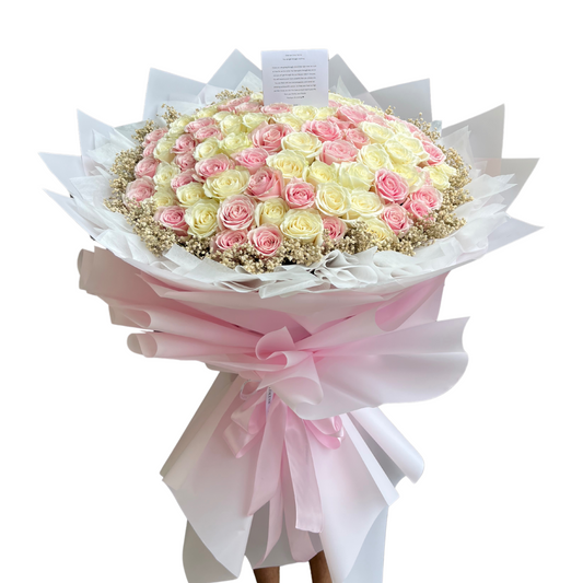 100 pink and white fresh roses bouquet