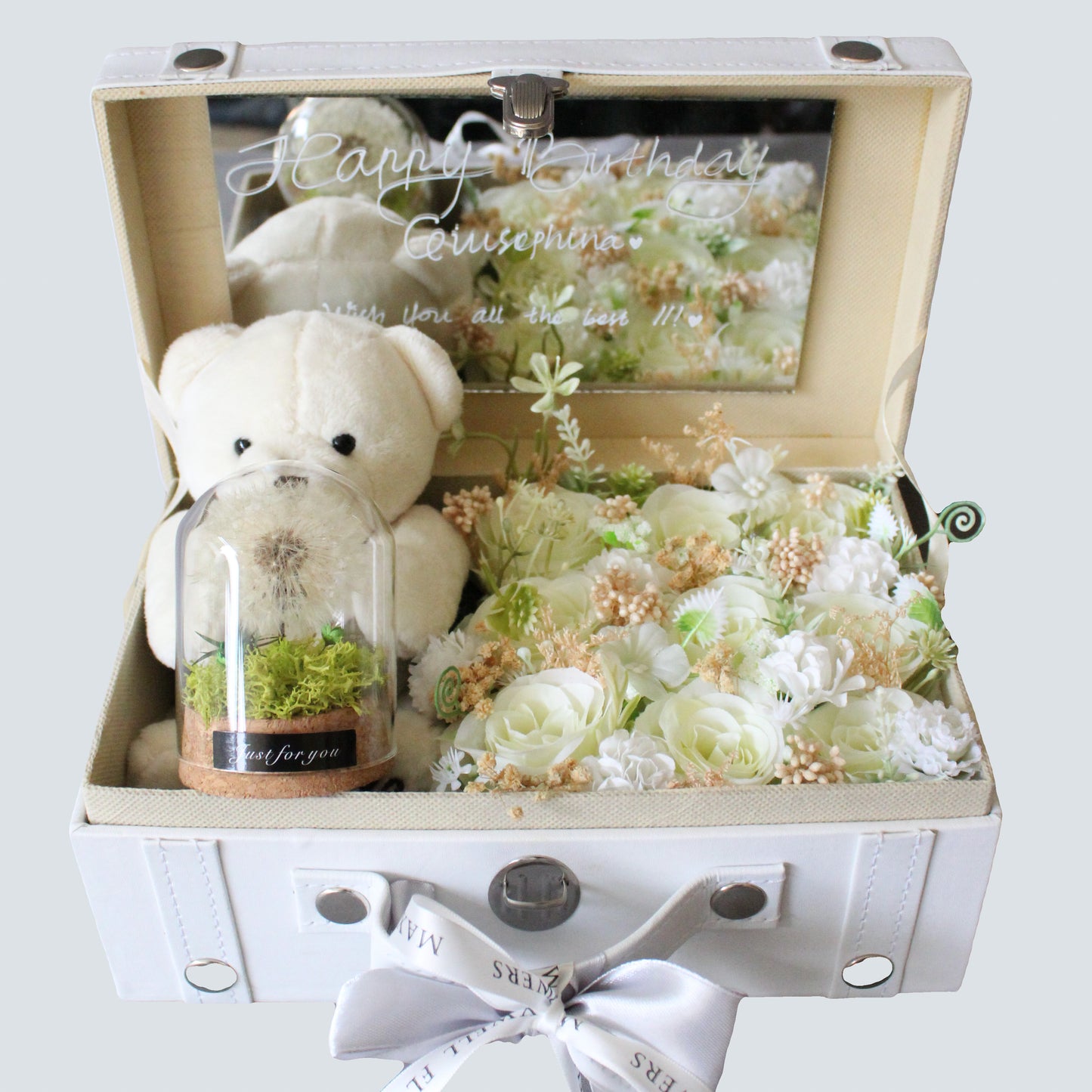 Treasure 9 mix flowers with dried flowers and Dandelion Dome Eternal Flowers