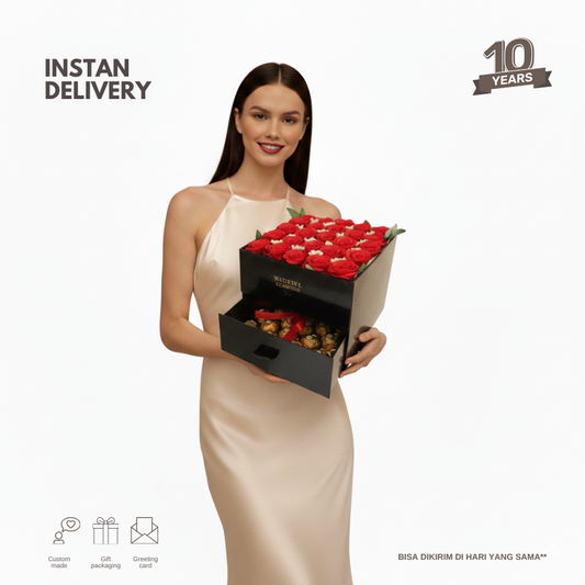 Bloombox - red roses with Ferrero rocher