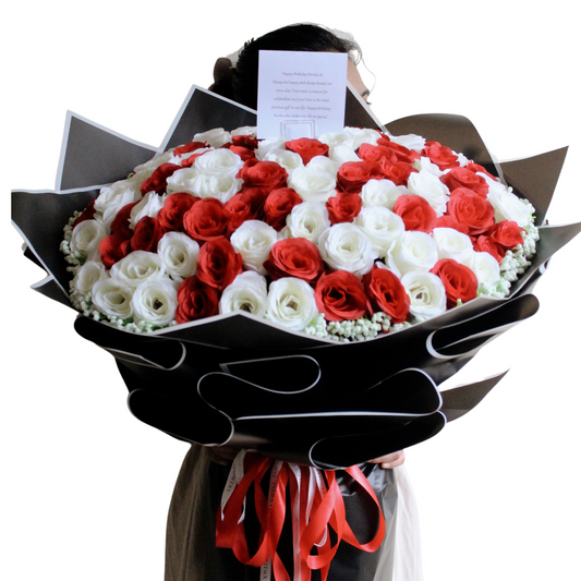 100 red white artificial flowers bouquet