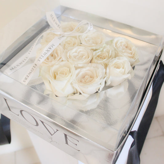 Elena Fresh Roses Box - White