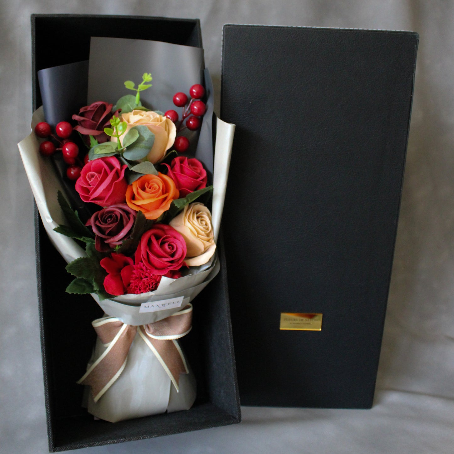 Berry Soap Rose Bouquet with Black Box