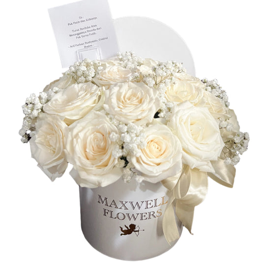 Fresh Flowers 10 white roses rounded box