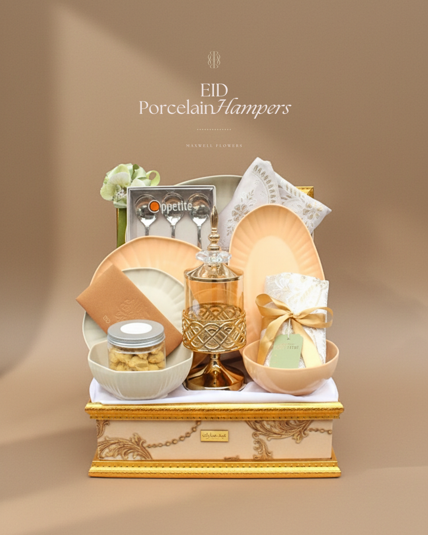 Porcelain Hampers - Coral Dinner Set with Luxury Turkey Prayer Mat
