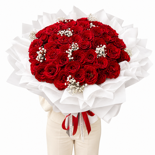 50 red fresh roses bouquet