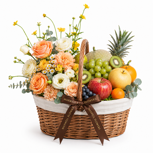 Harvest Bloom Basket - Fresh flowers and Fruits