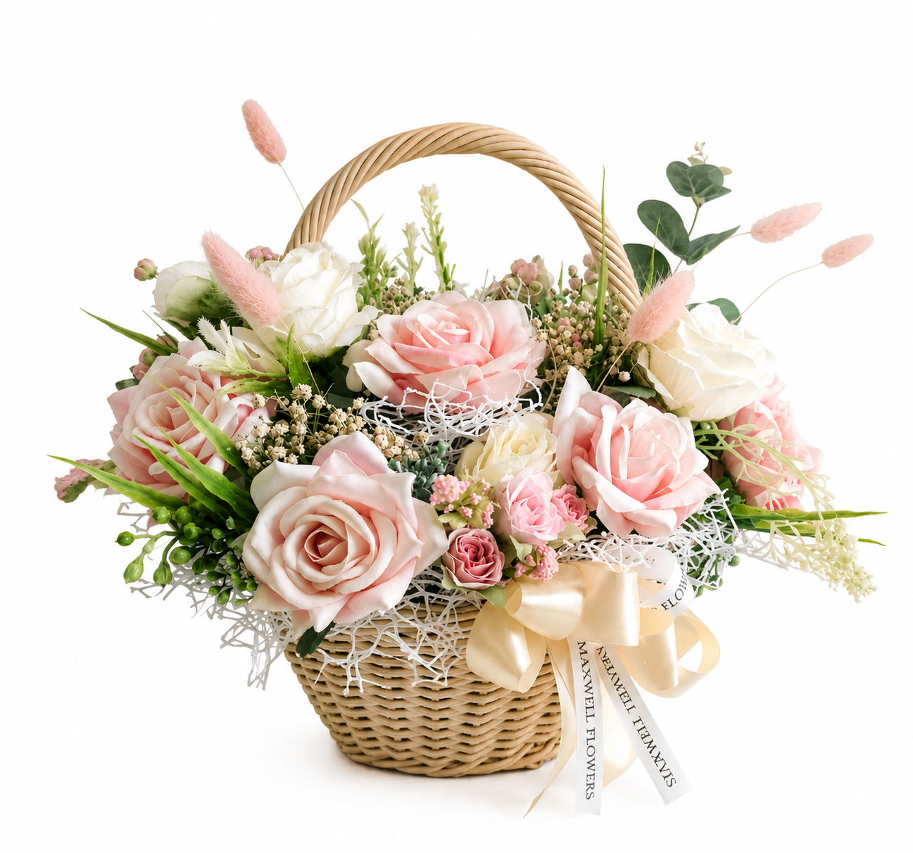 Coco basket flowers arrangement - Dried mix silk flowers