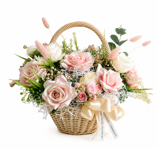Coco basket flowers arrangement - Dried mix silk flowers