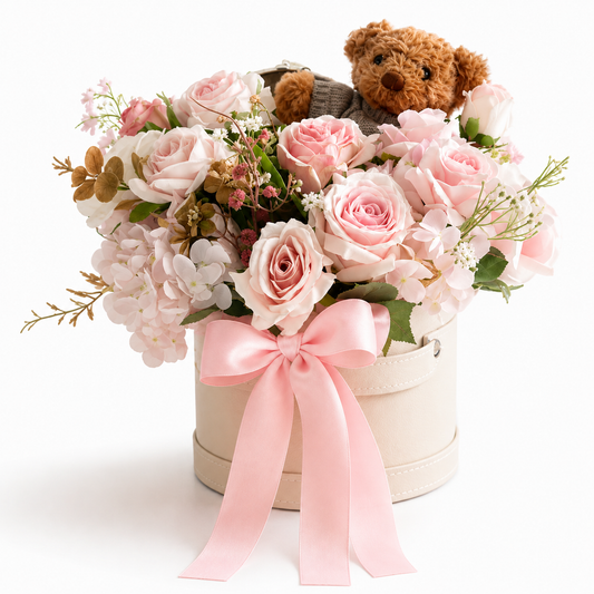 Donatella Round box with Teddy - Artificial Round Box