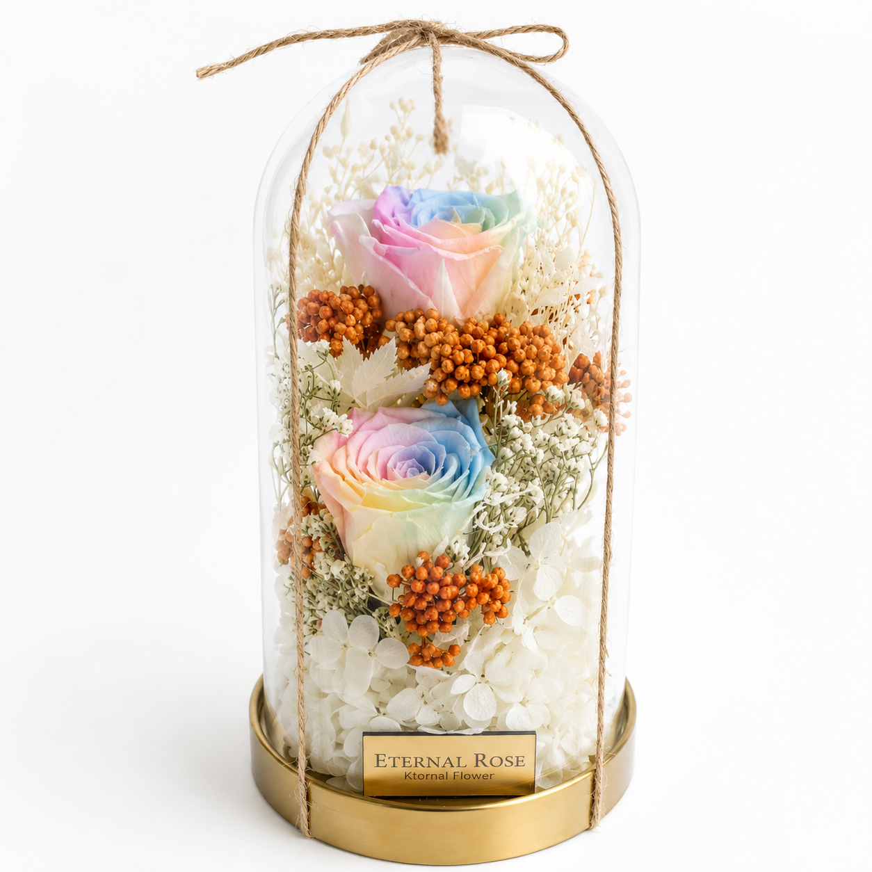 Rainbow Eternal Rose dalam Glass Dome | Preserved Rose & Dried Flower Handmade