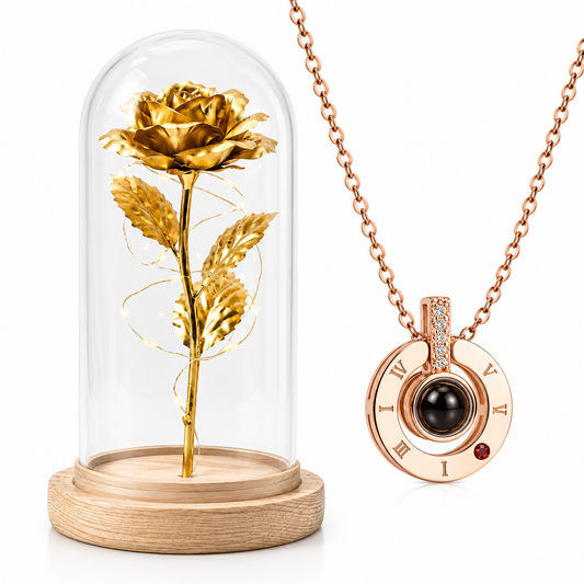The 24K Dome — Sealed in Gold, Paired with a Love Languages Necklace