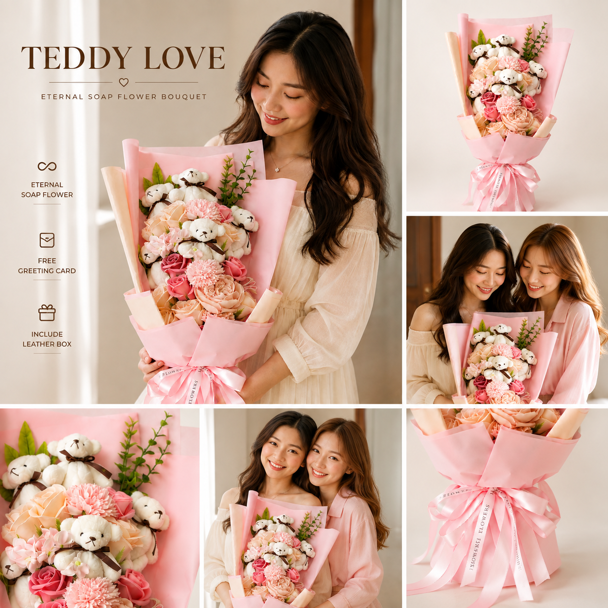 Teddy Love -  Eternal Soap Flower Bouquet
