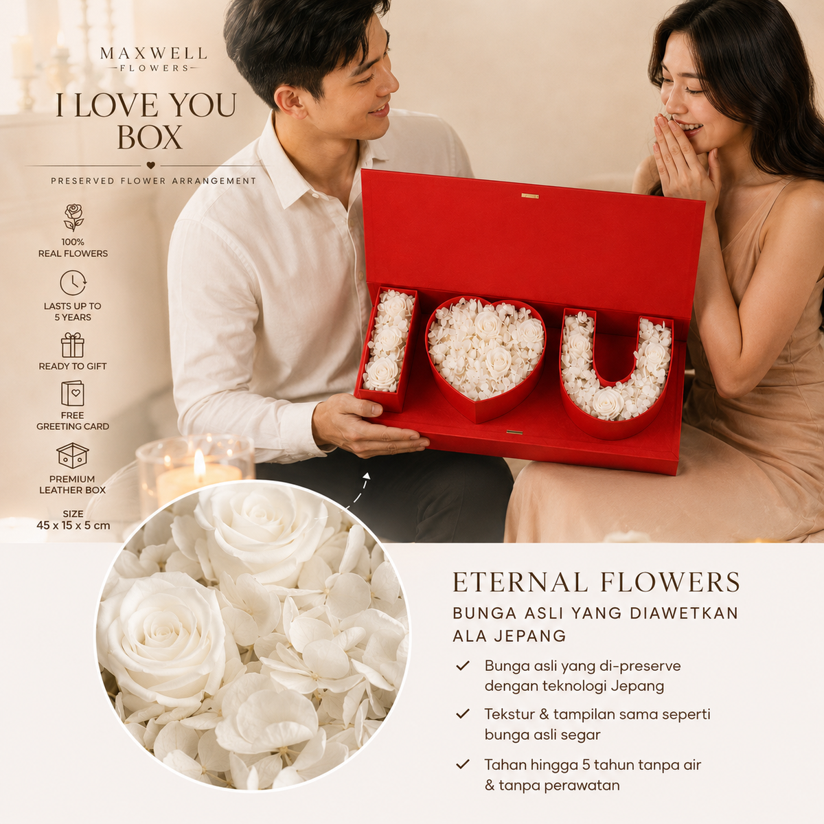 I Love You Box - Preserved Flower in Luxury Leather Box