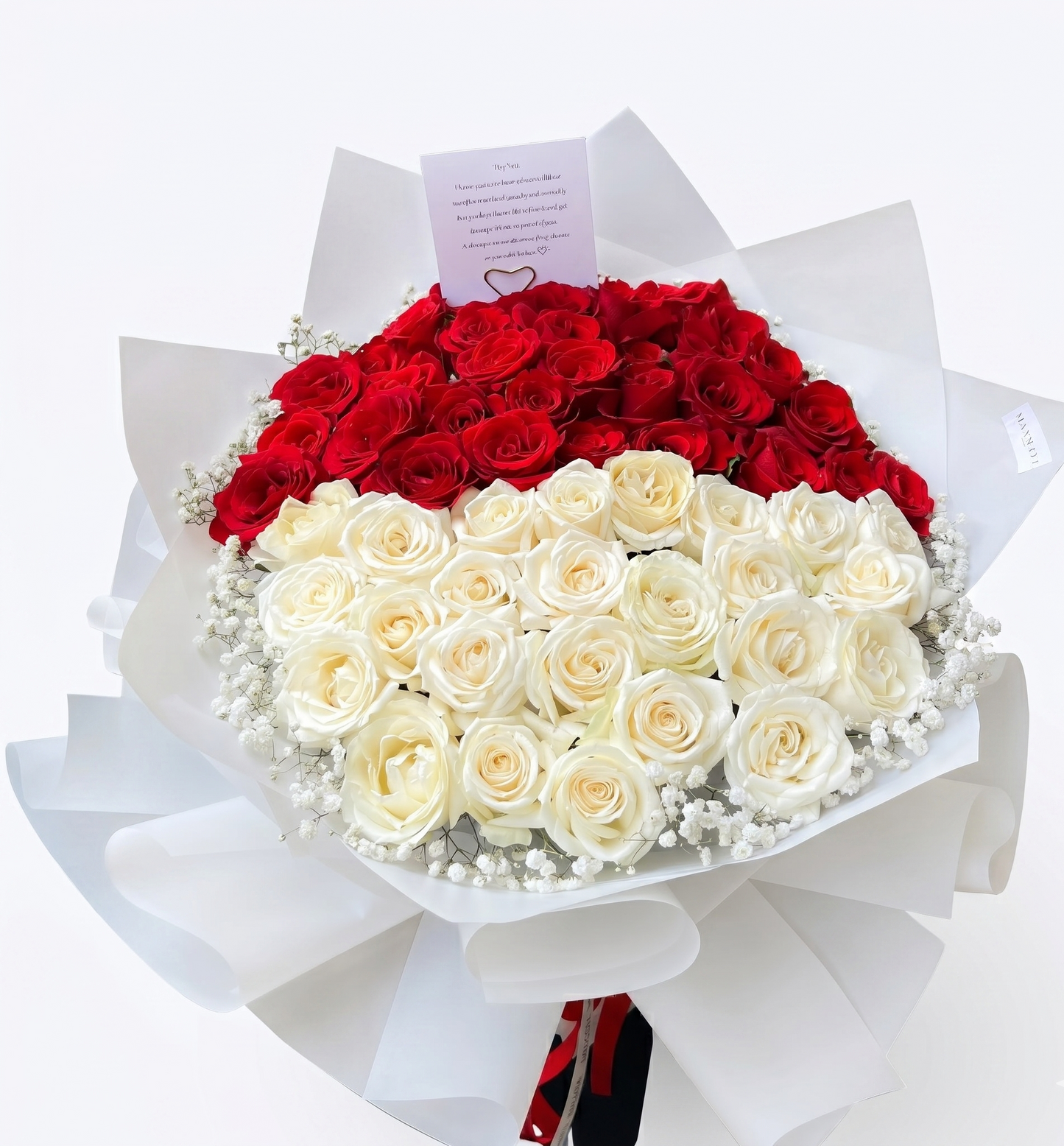 Red and White 100 Roses Bouquet Fresh Flowers