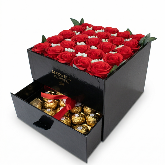 Bloombox - red roses with Ferrero rocher