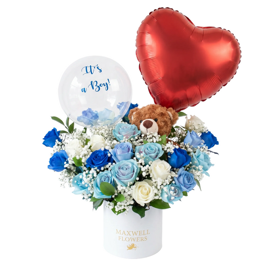 Biru lautan Round Box - Fresh flowers