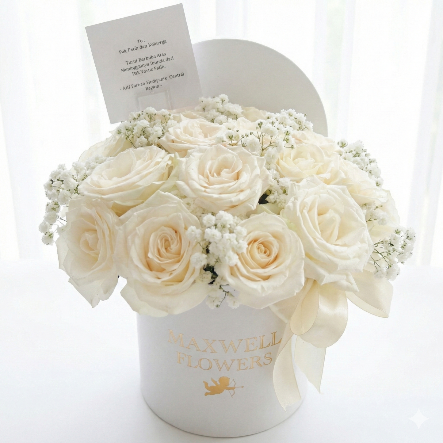 (Valentine's Day) Fresh Flowers 10 white roses rounded box