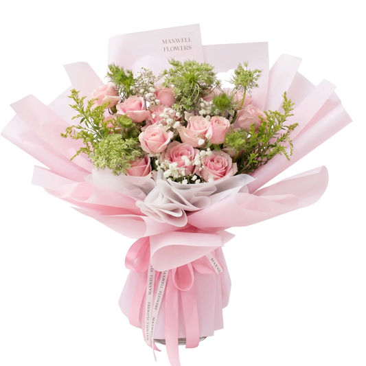 15 roses bouquet with greens -  fresh flowers bouquet