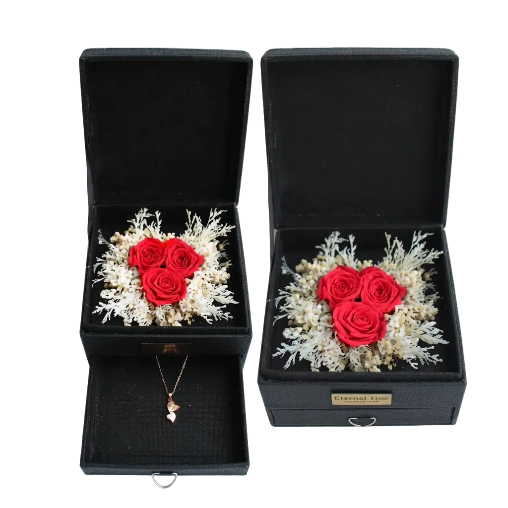 I Love You preserved flowers with gold plated necklace - Eternal flowers