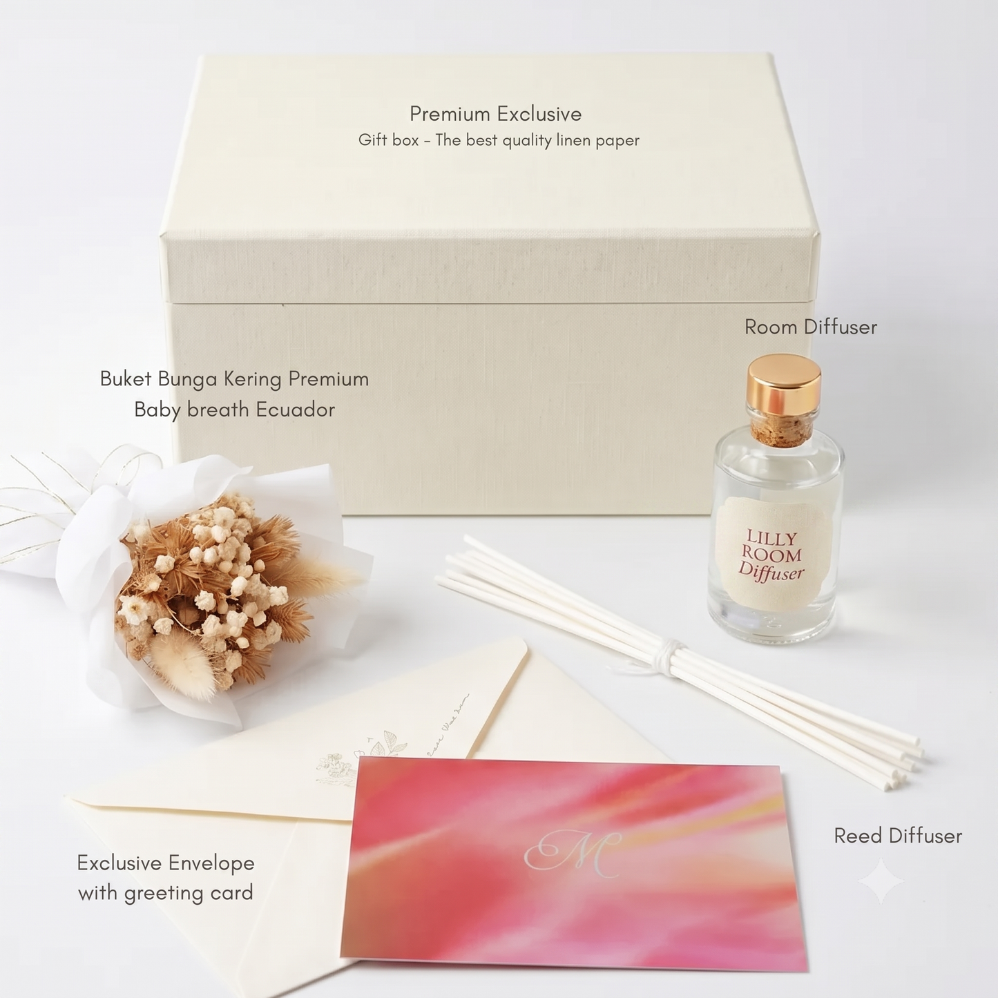 Bloom & Scent Gift Box — Buket Bunga Kering & Room Diffuser Dried flower