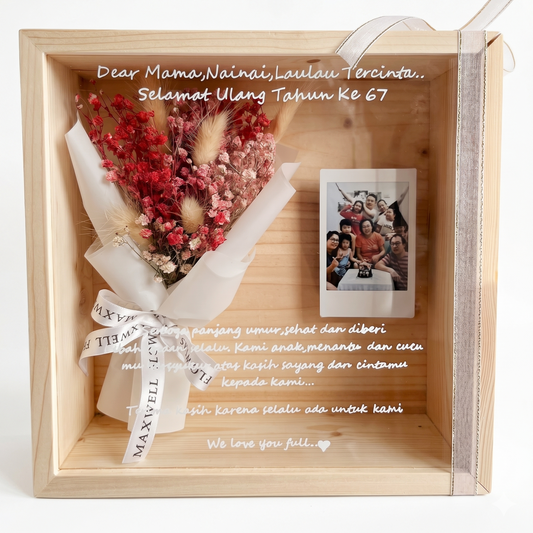 3D Wood Box - Dried Baby Breath