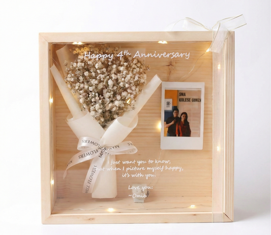 3D Wood Box - Dried Baby Breath