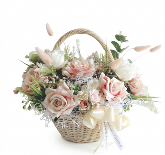 Coco basket flowers arrangement - Dried mix silk flowers