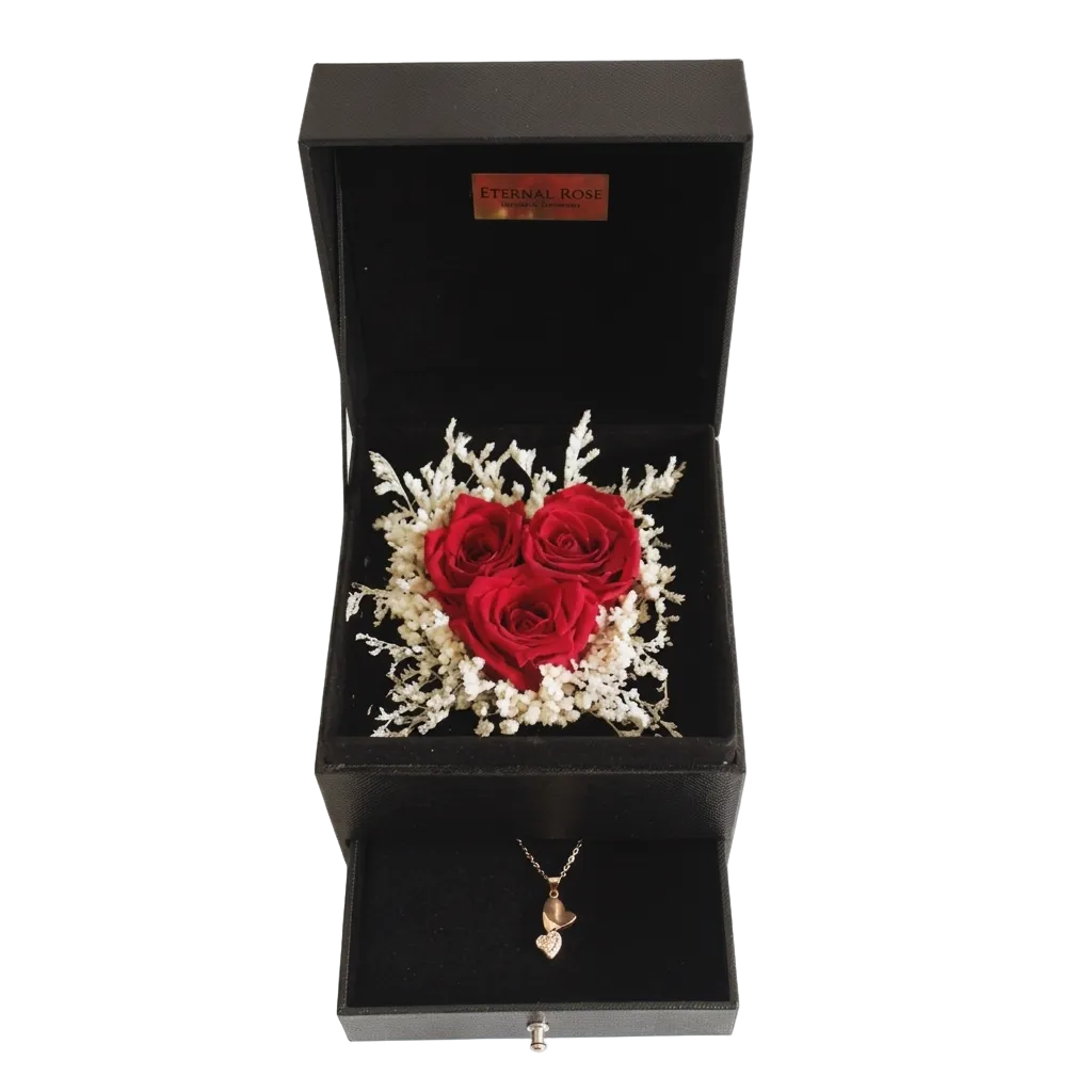 I Love You preserved flowers with gold plated necklace - Eternal flowers