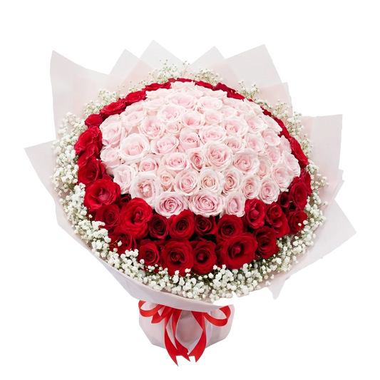 100 ROSES BOUQUET RED AND PINK