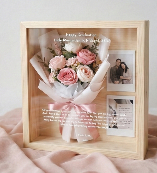 3D Frame bouquet wood box with Polaroid picture