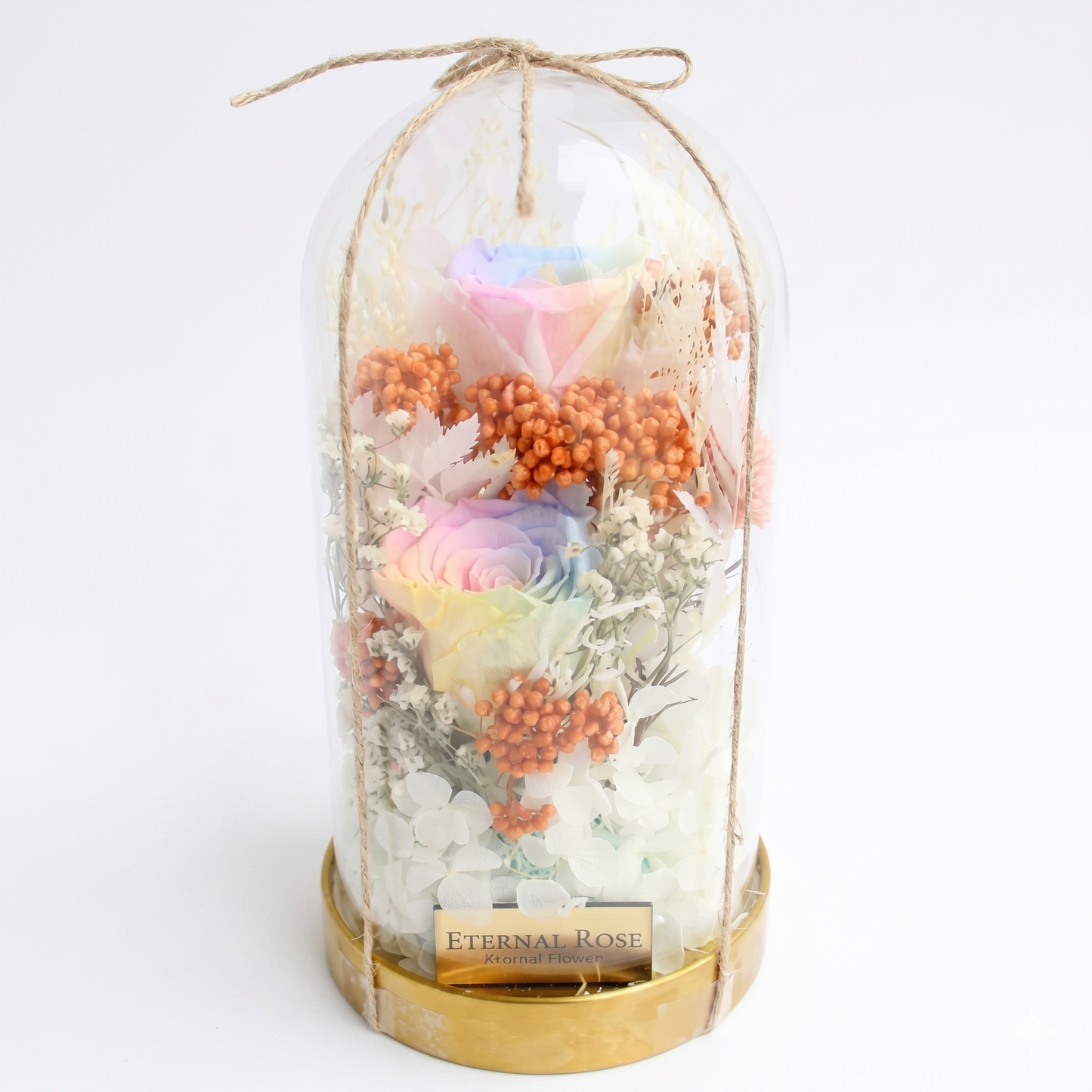 Rainbow Eternal Rose dalam Glass Dome | Preserved Rose & Dried Flower Handmade