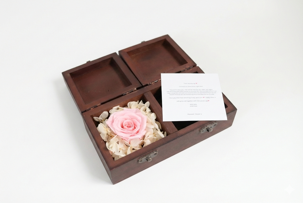 Marigold eternal flower with wood box